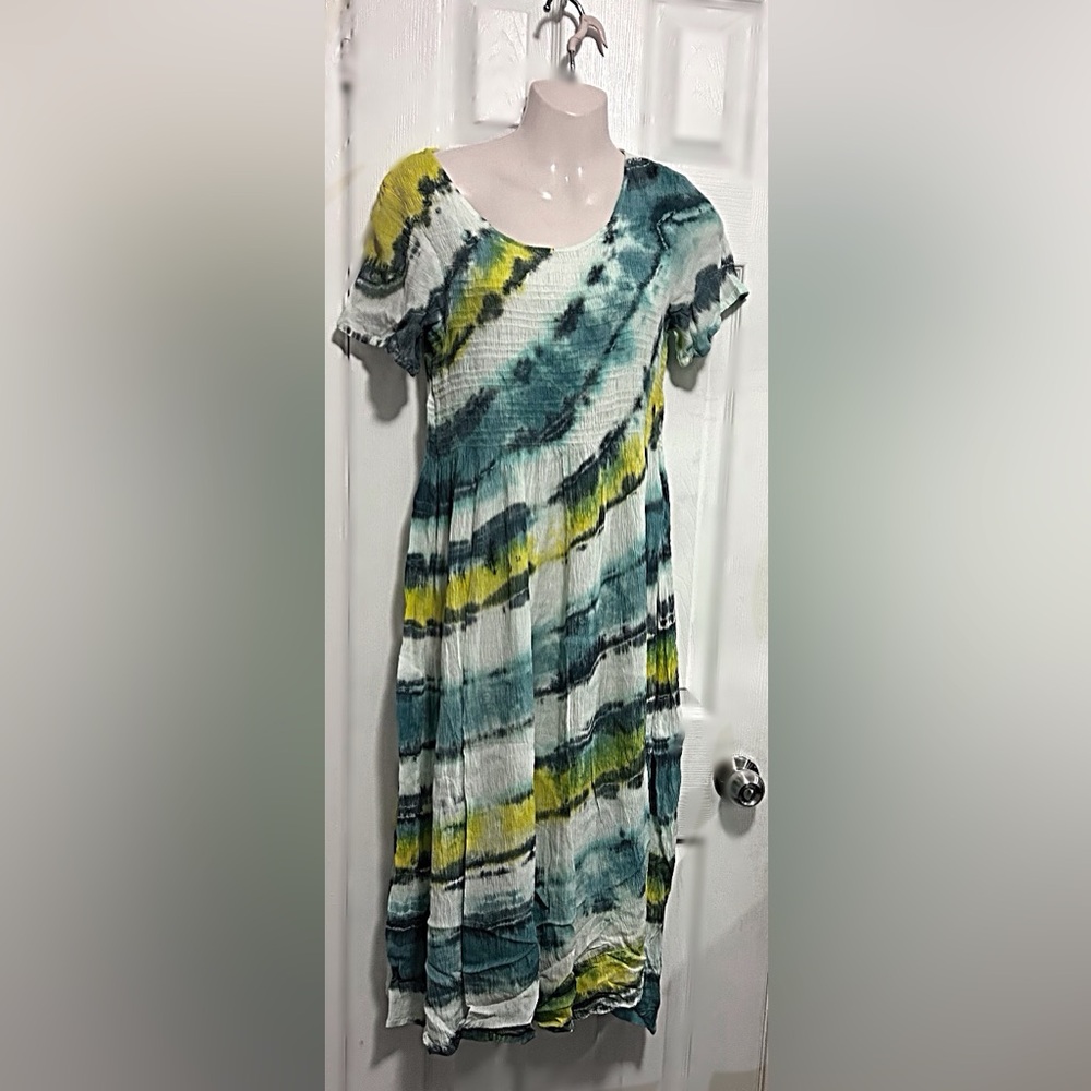 Tie-Dye Maxi Dress in Blue and Yellow